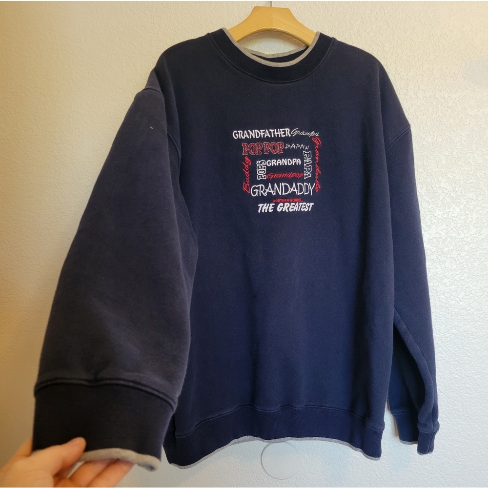 VNT Granpa crewneck no size tag fits like XL navy blue Embroidered writting🔥🔥